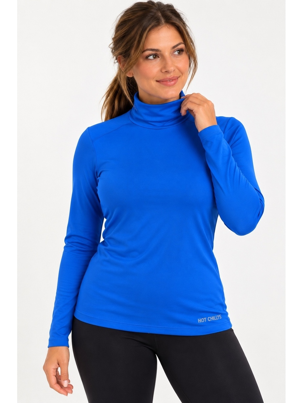 Hot Chillys Womens L Peach Skins T-Neck Base Layer Vivid Blue Thermal NWT $55